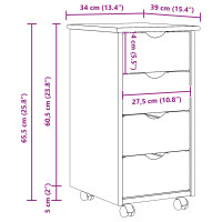Produktbild för Rullande skåp med hjul Vit 34 x 39 x 65,5 cm Massiv furu