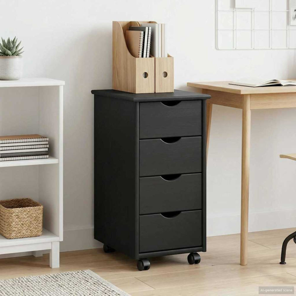 Produktbild för Rullande skåp med hjul Grå 34 x 39 x 65,5 cm Massiv furu