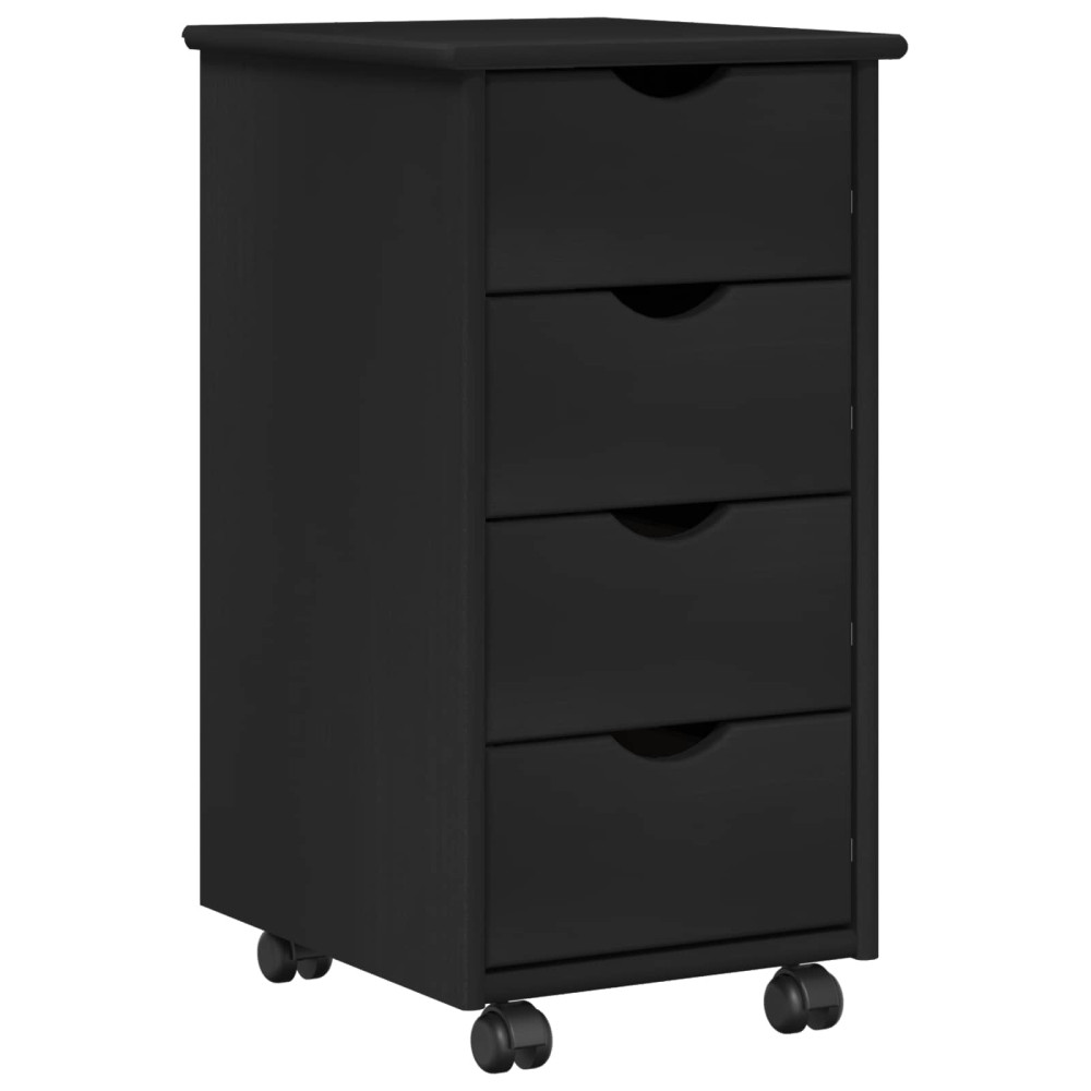 Produktbild för Rullande skåp med hjul Svart 34 x 39 x 65,5 cm Massiv furu
