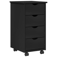 Produktbild för Rullande skåp med hjul Svart 34 x 39 x 65,5 cm Massiv furu