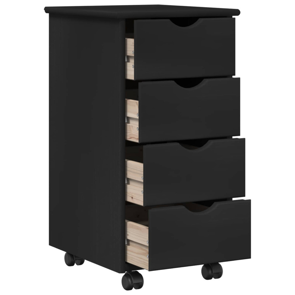 Produktbild för Rullande skåp med hjul Svart 34 x 39 x 65,5 cm Massiv furu
