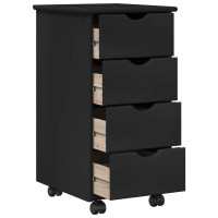 Produktbild för Rullande skåp med hjul Svart 34 x 39 x 65,5 cm Massiv furu