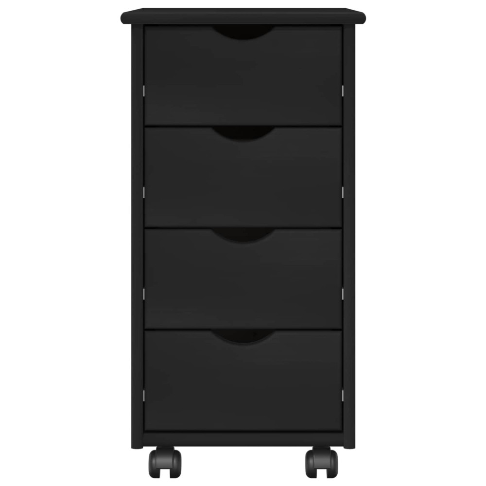 Produktbild för Rullande skåp med hjul Svart 34 x 39 x 65,5 cm Massiv furu