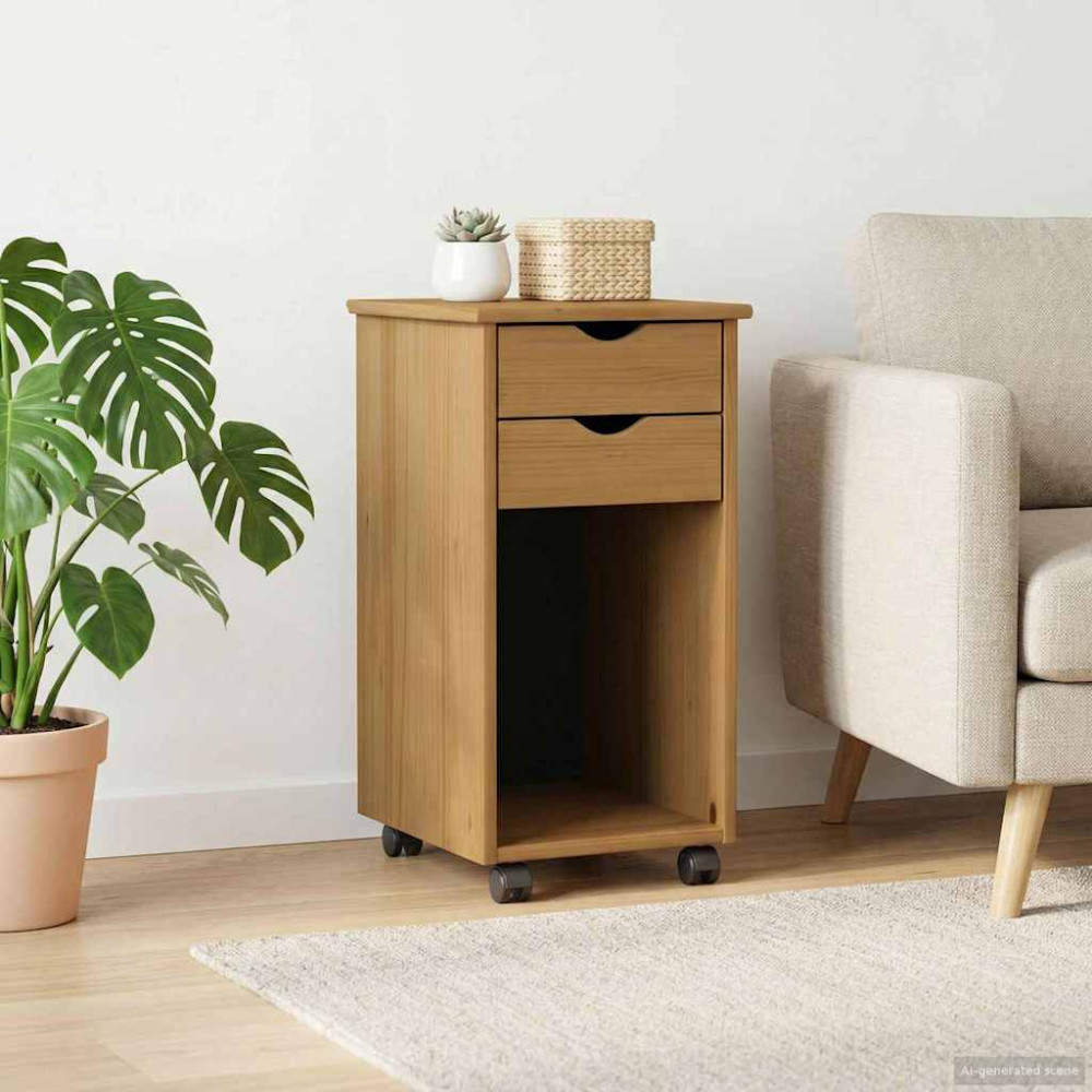 Produktbild för Rullande skåp HonungsBrun 34 x 39 x 65,5 cm Massivt furu