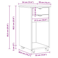 Produktbild för Rullande skåp HonungsBrun 34 x 39 x 65,5 cm Massivt furu