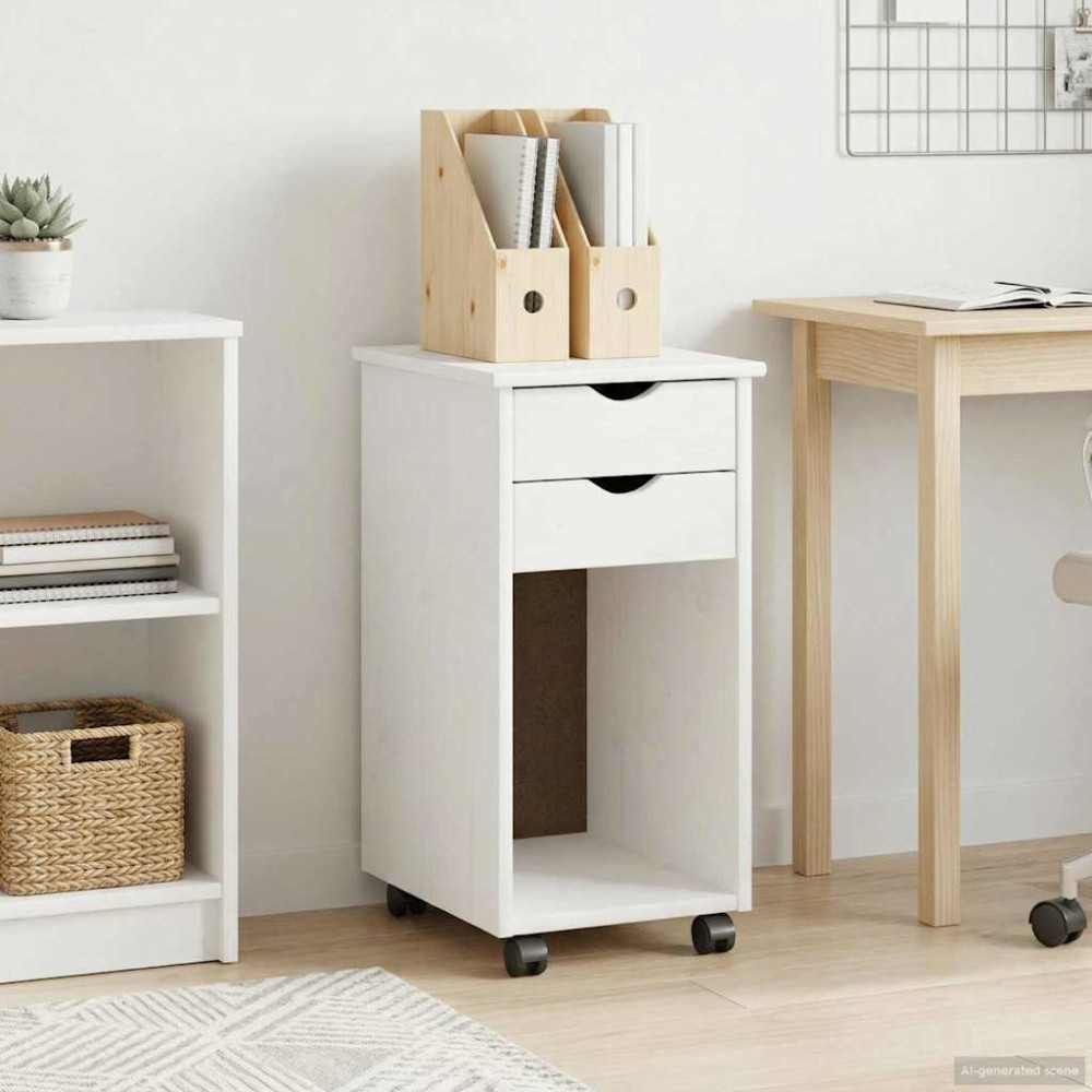 Produktbild för Rullande skåp Vit 34 x 39 x 65,5 cm Massivt furu