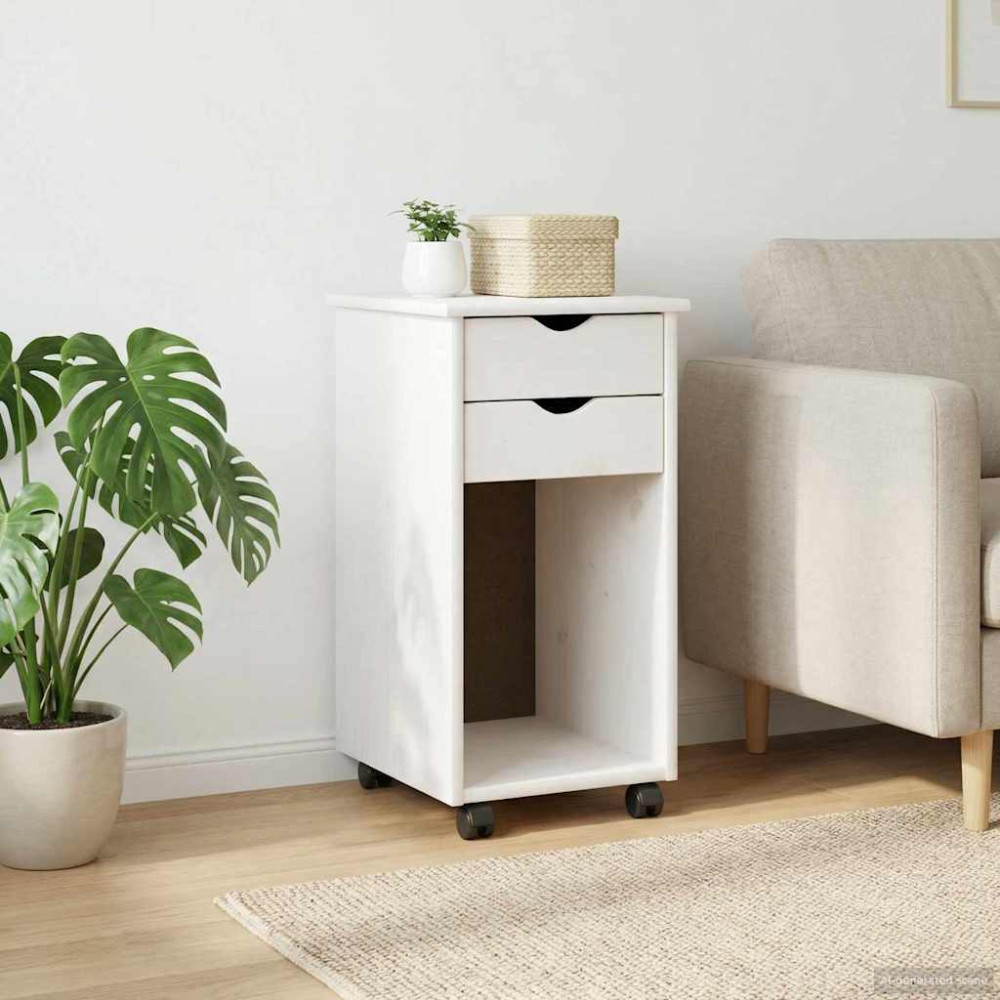 Produktbild för Rullande skåp Vit 34 x 39 x 65,5 cm Massivt furu