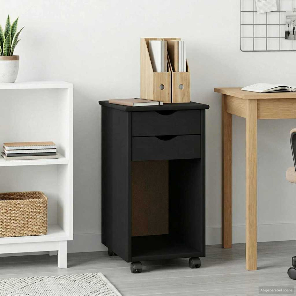 Produktbild för Rullande skåp Svart 34 x 39 x 65,5 cm Massivt furu