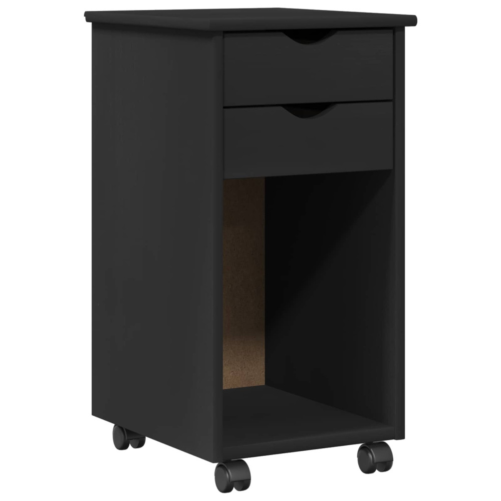 Produktbild för Rullande skåp Svart 34 x 39 x 65,5 cm Massivt furu