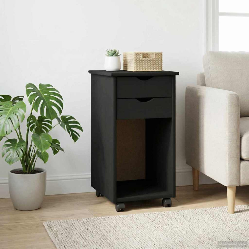 Produktbild för Rullande skåp Svart 34 x 39 x 65,5 cm Massivt furu
