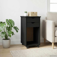 Produktbild för Rullande skåp Svart 34 x 39 x 65,5 cm Massivt furu
