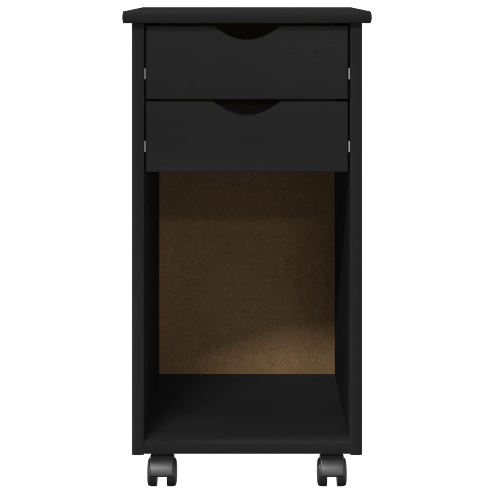 Produktbild för Rullande skåp Svart 34 x 39 x 65,5 cm Massivt furu