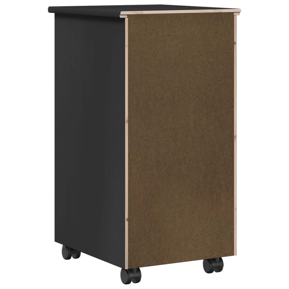 Produktbild för Rullande skåp Svart 34 x 39 x 65,5 cm Massivt furu