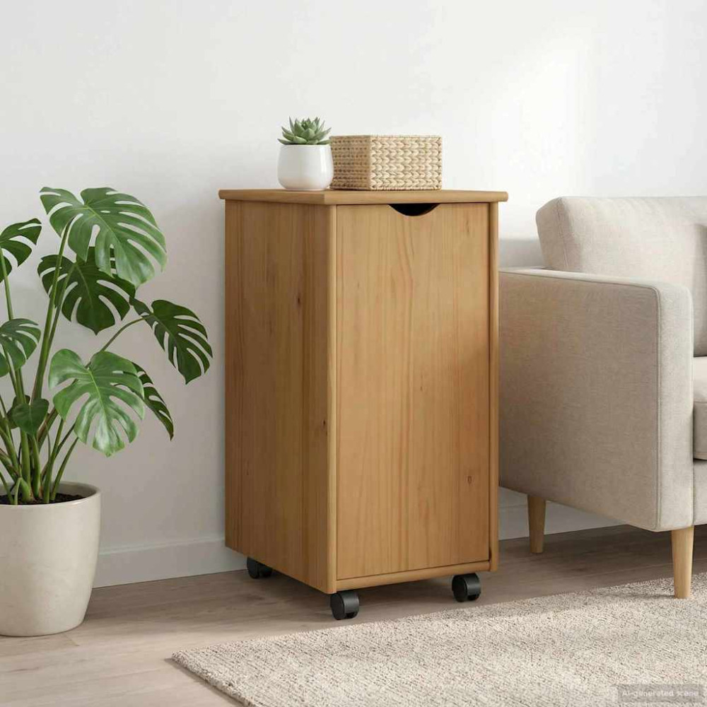 Produktbild för Rullande skåp Honung brun 34 x 39 x 65,5 cm Massiv furu