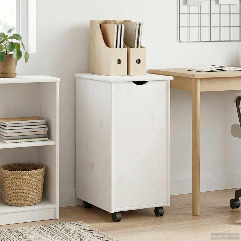 Produktbild för Rullande skåp med hjul Vit 34 x 39 x 65,5 cm Massiv furu