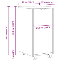 Produktbild för Rullande skåp med hjul Grå 34 x 39 x 65,5 cm Massiv furu