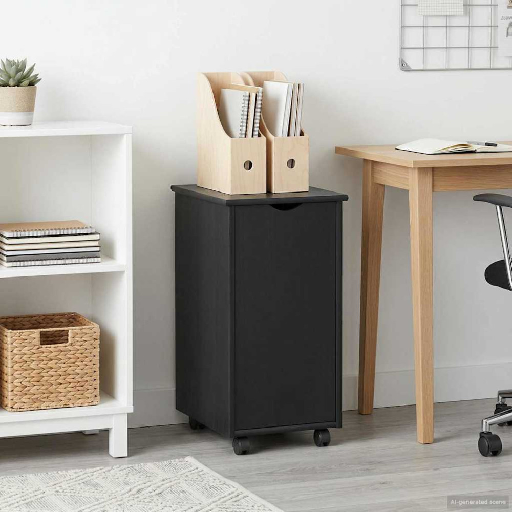 Produktbild för Rullande skåp med hjul Svart 34 x 39 x 65,5 cm Massiv furu