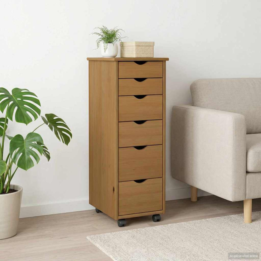 Produktbild för Rullande skåp Honung brun 34 x 39 x 93,5 cm Massiv furu