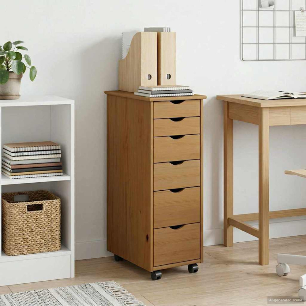 Produktbild för Rullande skåp Honung brun 34 x 39 x 93,5 cm Massiv furu