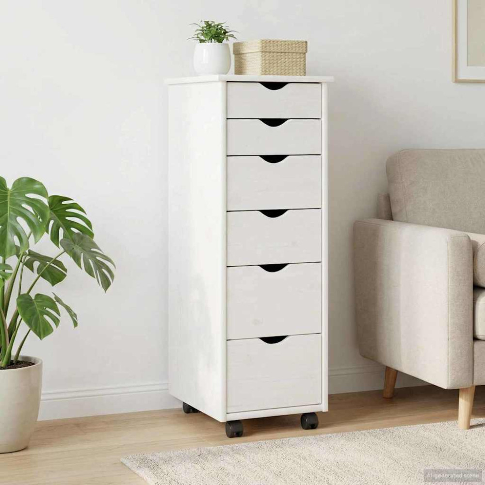 Produktbild för Rullande skåp med hjul Vit 34 x 39 x 93,5 cm Massiv furu