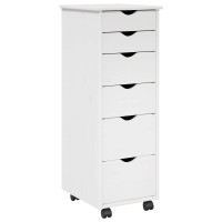 Produktbild för Rullande skåp med hjul Vit 34 x 39 x 93,5 cm Massiv furu