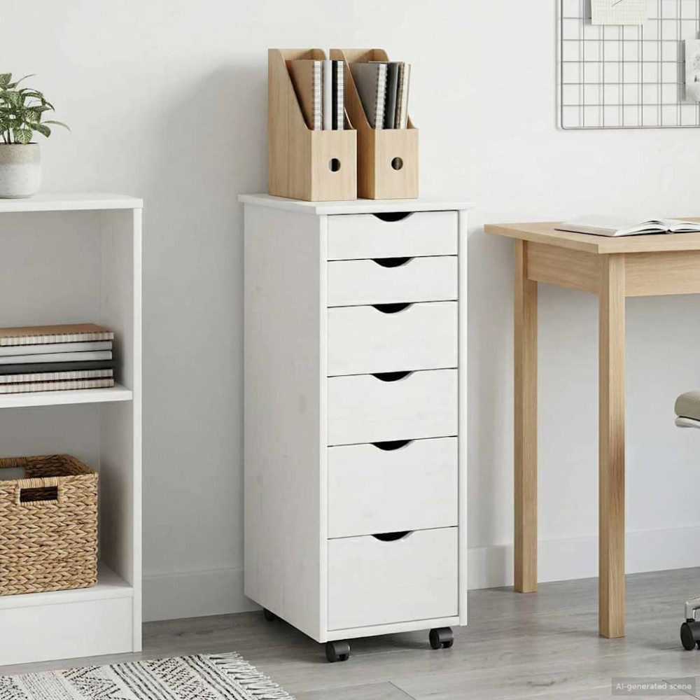 Produktbild för Rullande skåp med hjul Vit 34 x 39 x 93,5 cm Massiv furu