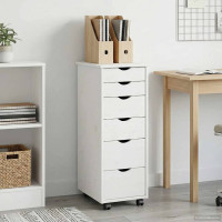Produktbild för Rullande skåp med hjul Vit 34 x 39 x 93,5 cm Massiv furu