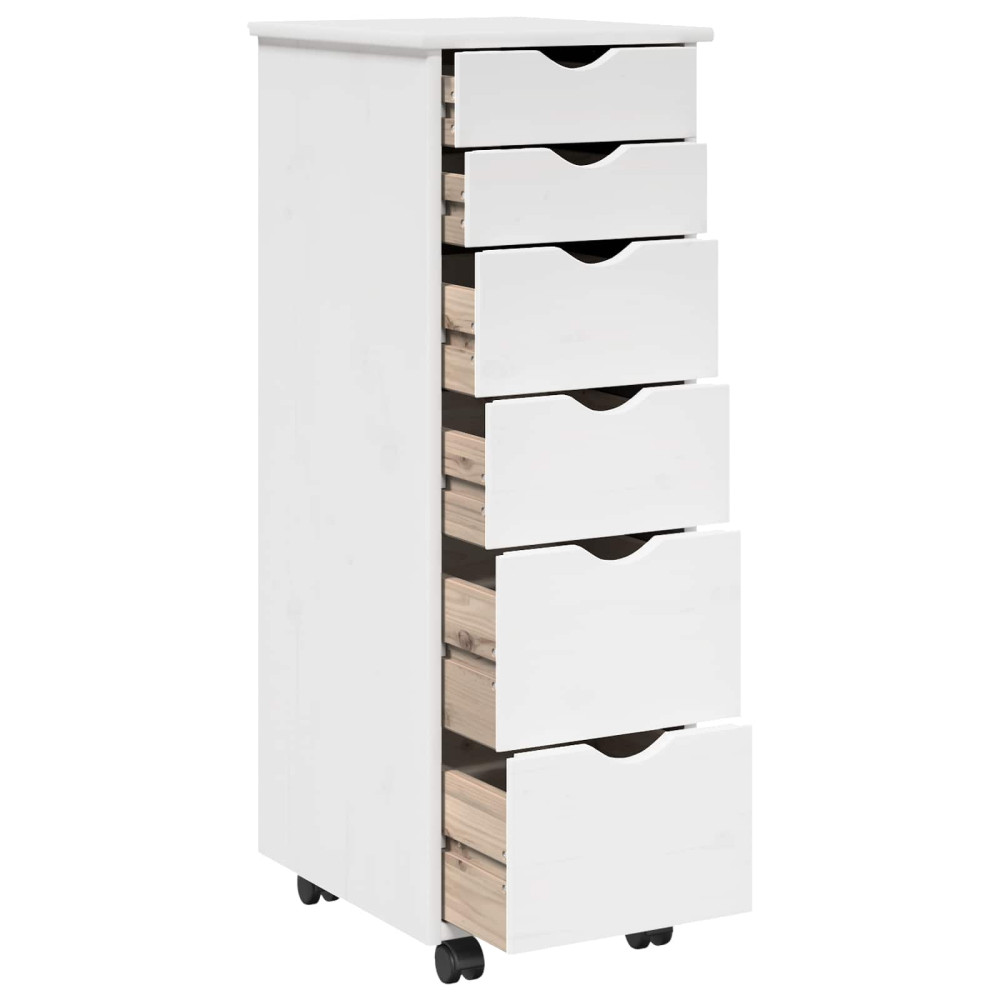 Produktbild för Rullande skåp med hjul Vit 34 x 39 x 93,5 cm Massiv furu