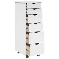 Produktbild för Rullande skåp med hjul Vit 34 x 39 x 93,5 cm Massiv furu