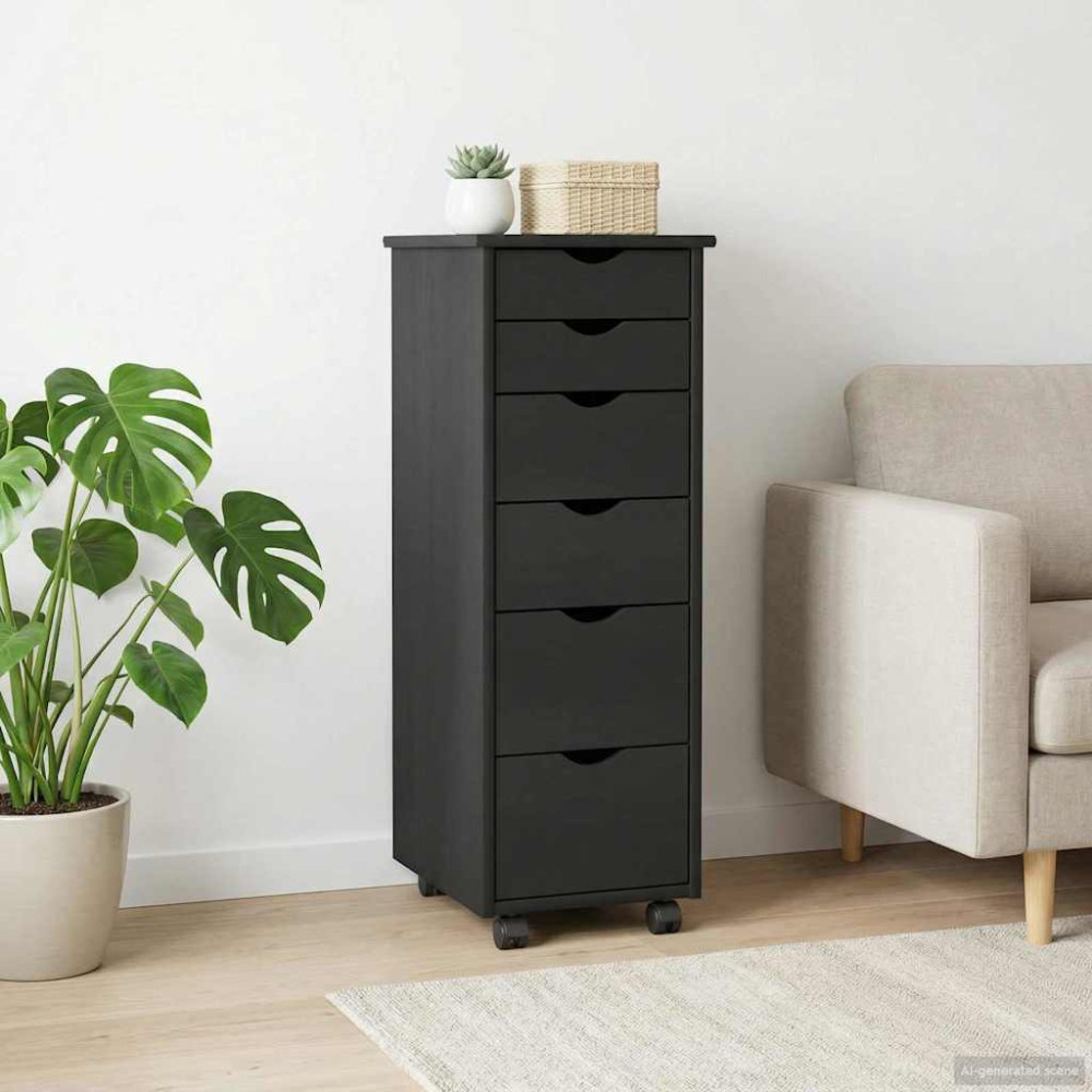 Produktbild för Rullande skåp med hjul Svart 34 x 39 x 93,5 cm Massiv furu