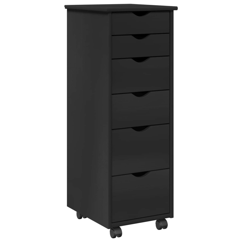 Produktbild för Rullande skåp med hjul Svart 34 x 39 x 93,5 cm Massiv furu