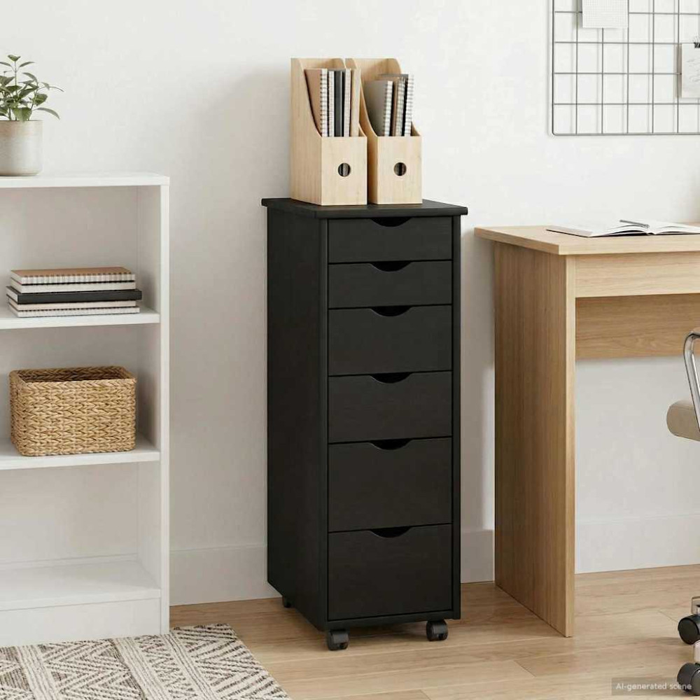 Produktbild för Rullande skåp med hjul Svart 34 x 39 x 93,5 cm Massiv furu