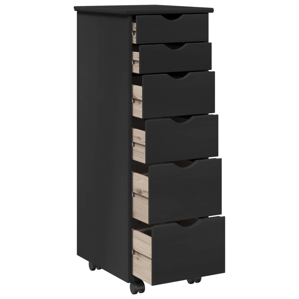 Produktbild för Rullande skåp med hjul Svart 34 x 39 x 93,5 cm Massiv furu