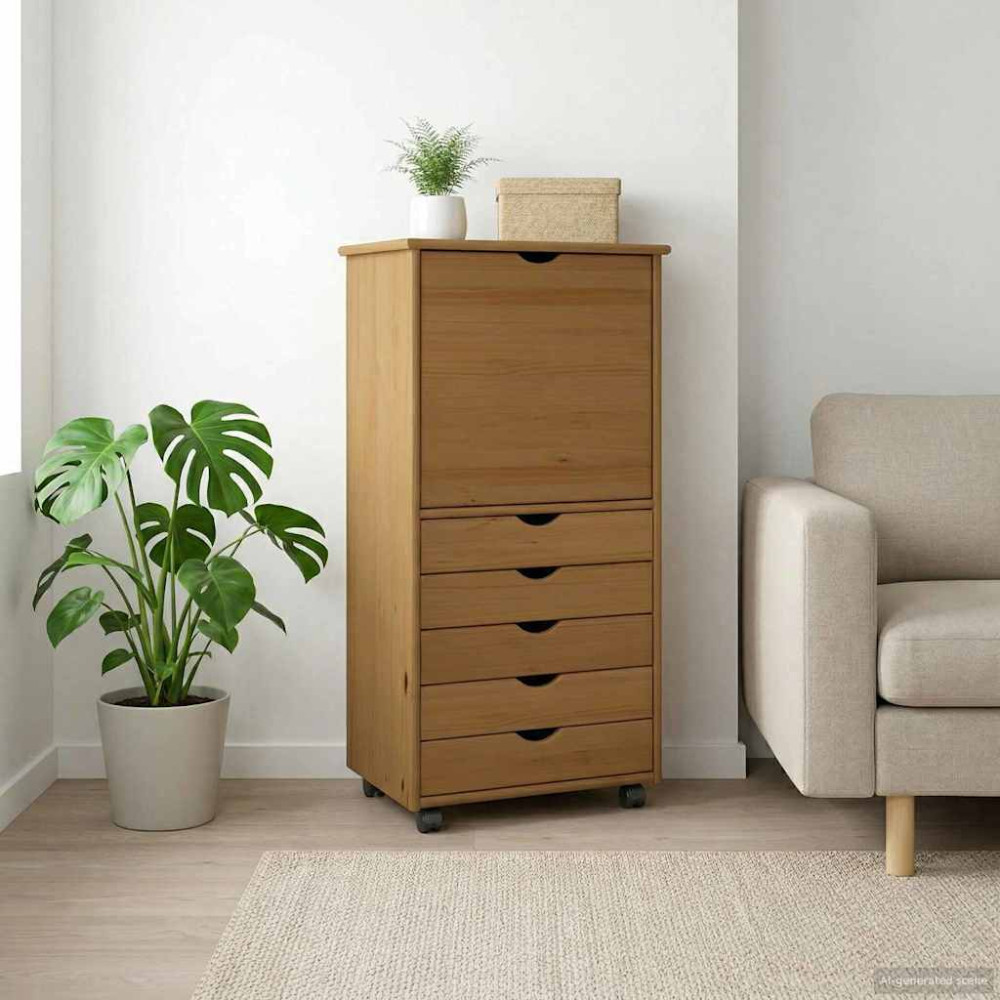Produktbild för Rullande skåp med hjul Honung brun 53 x 39 x 103 cm Massiv furu