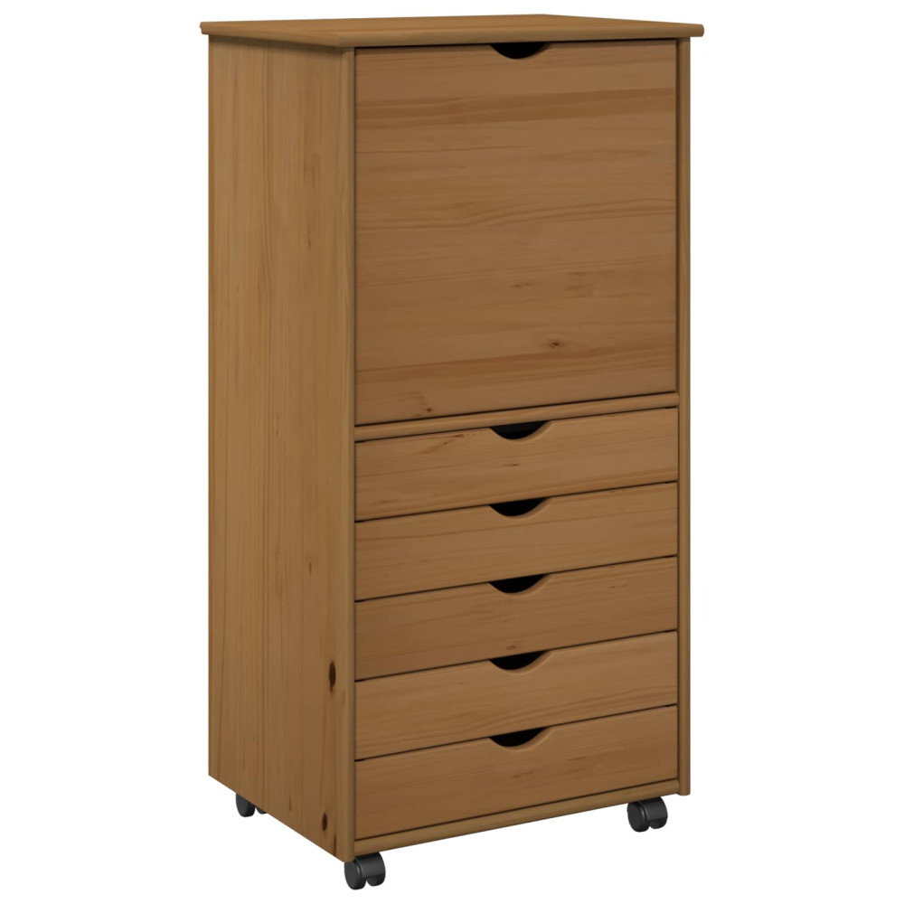 Produktbild för Rullande skåp med hjul Honung brun 53 x 39 x 103 cm Massiv furu