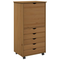 Produktbild för Rullande skåp med hjul Honung brun 53 x 39 x 103 cm Massiv furu