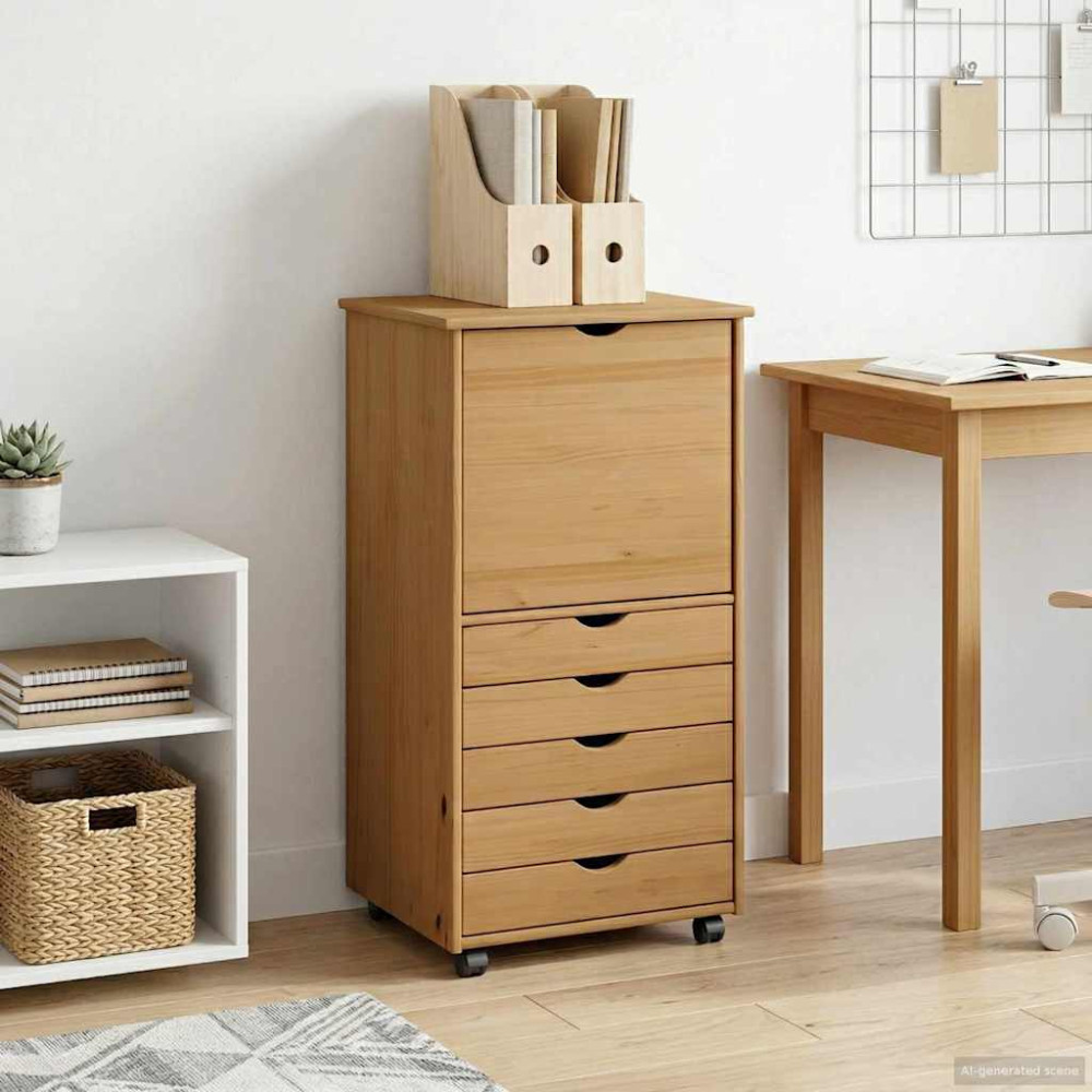 Produktbild för Rullande skåp med hjul Honung brun 53 x 39 x 103 cm Massiv furu