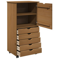 Produktbild för Rullande skåp med hjul Honung brun 53 x 39 x 103 cm Massiv furu