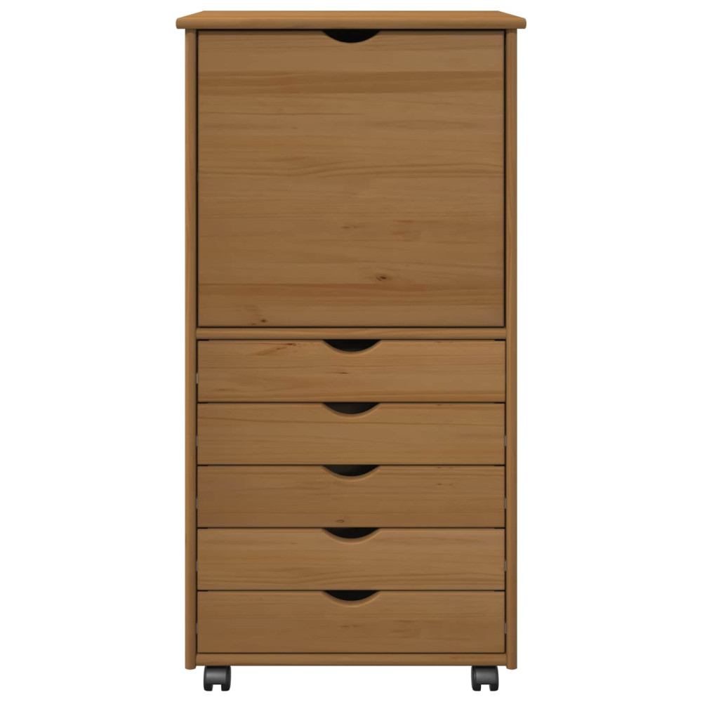 Produktbild för Rullande skåp med hjul Honung brun 53 x 39 x 103 cm Massiv furu