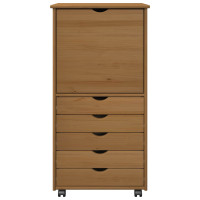 Produktbild för Rullande skåp med hjul Honung brun 53 x 39 x 103 cm Massiv furu