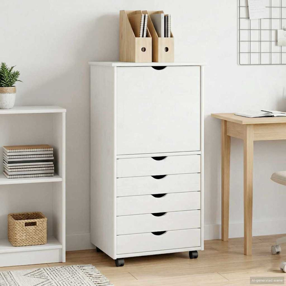 Produktbild för Rullande skåp med hjul Vit 53 x 39 x 103 cm Massiv furu