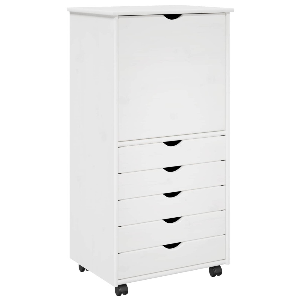 Produktbild för Rullande skåp med hjul Vit 53 x 39 x 103 cm Massiv furu
