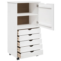 Produktbild för Rullande skåp med hjul Vit 53 x 39 x 103 cm Massiv furu