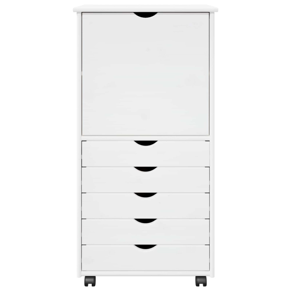 Produktbild för Rullande skåp med hjul Vit 53 x 39 x 103 cm Massiv furu