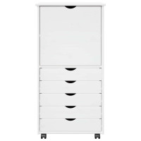 Produktbild för Rullande skåp med hjul Vit 53 x 39 x 103 cm Massiv furu