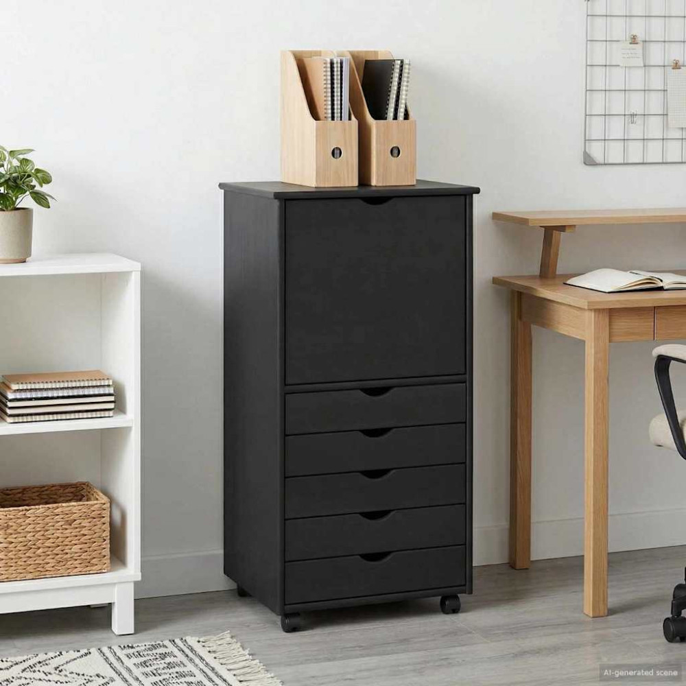 Produktbild för Rullande skåp med hjul Grå 53 x 39 x 103 cm Massiv furu