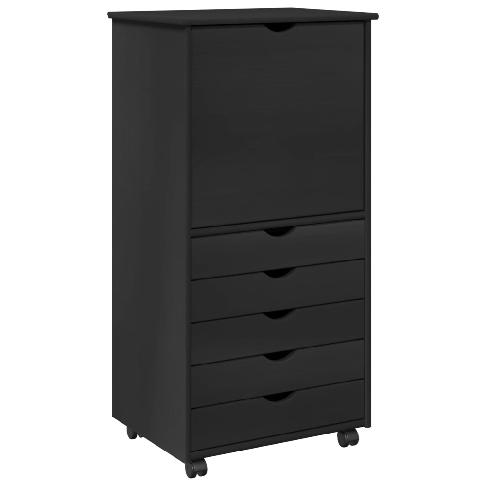 Produktbild för Rullande skåp med hjul Svart 53 x 39 x 103 cm Massiv furu