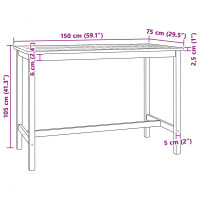 Produktbild för Barbord Naturlig 150 x 75 x 105 cm Massivt teakträ