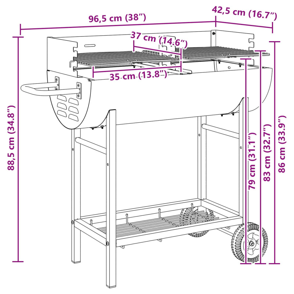 Produktbild för Kolgrill 96,5 x 42,5 x 88,5 cm Svart