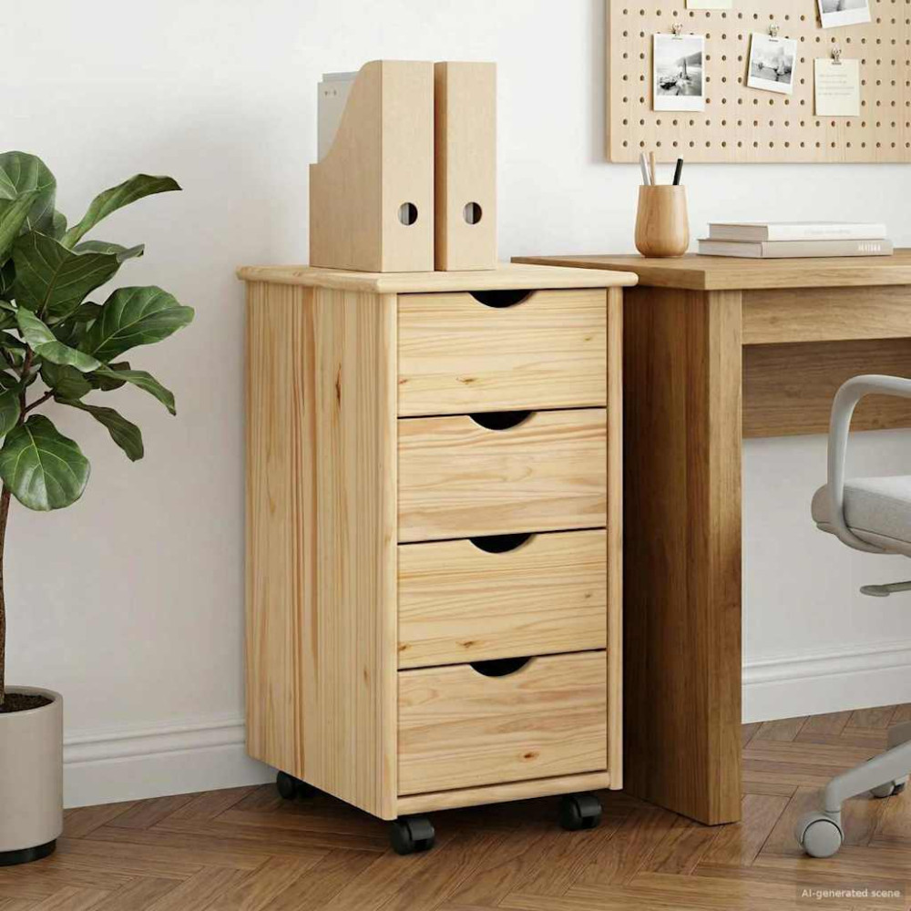 Produktbild för Rullande skåp med hjul Brun 65,5 x 34 x 39 cm Massiv furu